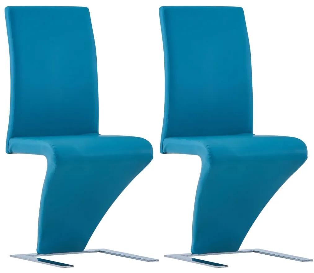 Jedálenské stoličky, cikcakový tvar 2 ks, modré, umelá koža