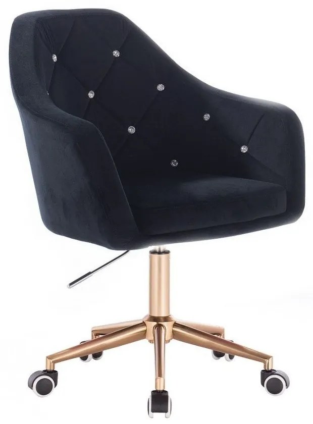 LuxuryForm DESIGN Kreslo ROMA VELUR na zlatej podstave s kolieskami - čierne