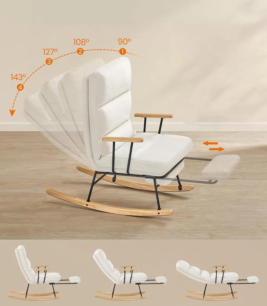 Polohovatelné houpací křeslo Heily s podnožkou krémové/hnědé