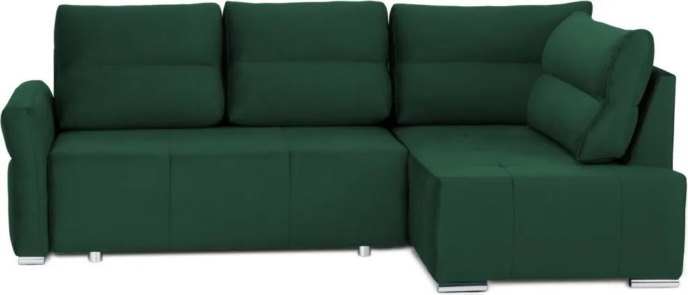 Rohová sedačka na trvalé spanie Island, tmavo zelená látka, pravý roh
