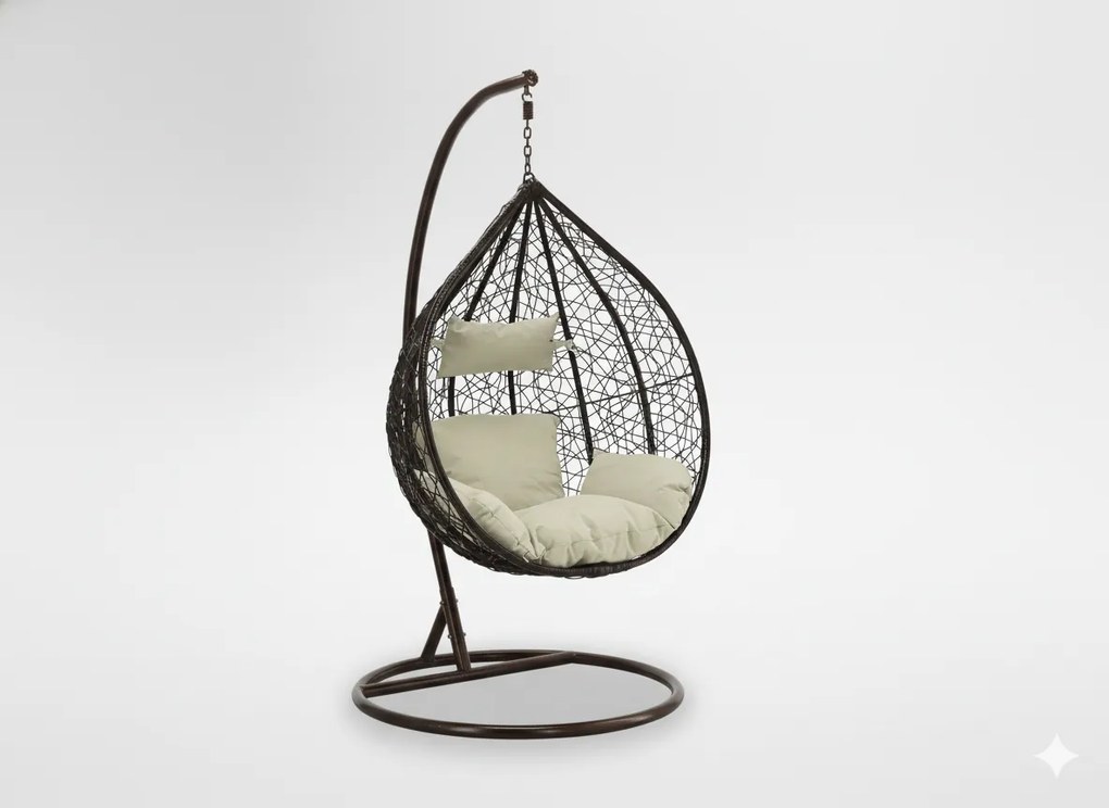 CH ZÁVESNÁ STOLIČKA HNEDÁ, VANKÚŠ – BEŽOVÁ, RÁM – HNEDÁ 118X107XD68CM