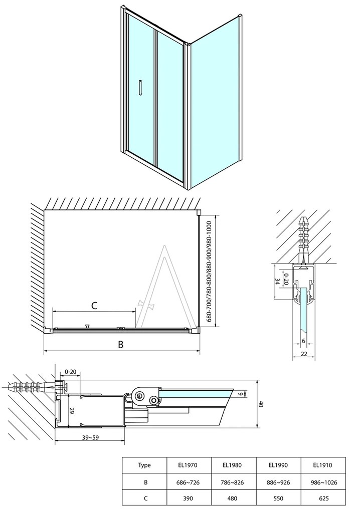 Polysan Polysan, EASY LINE obdĺžniková sprchová zástena 800x900mm, skladacie dvere, L/P varianta, číre sklo, EL1980EL3315