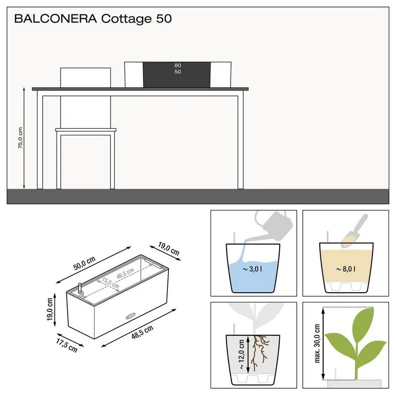 Lechuza Balconera Cottage 50 granit komplet