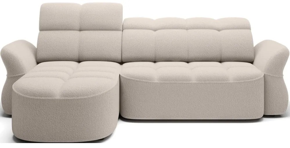 Béžová rozkladacia/s úložným priestorom rohová pohovka z textílie buklé (ľavý roh/s leňoškou) Beneth – ELTAP