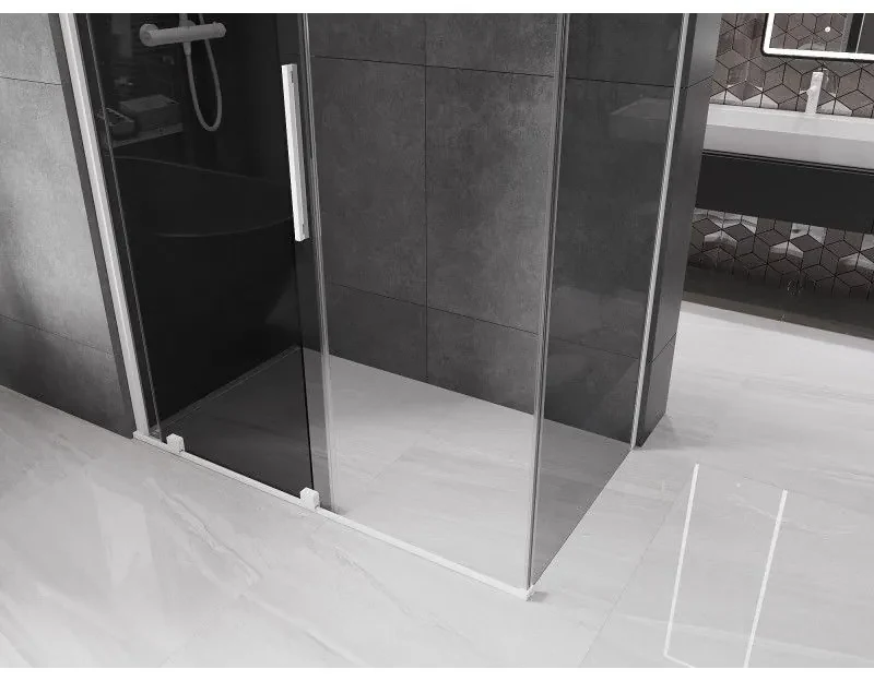 Mexen Velar, sprchový kút s posuvnými dverami 130 x 70 cm, 8mm šedé sklo, biela matná, 871-130-070-41-20