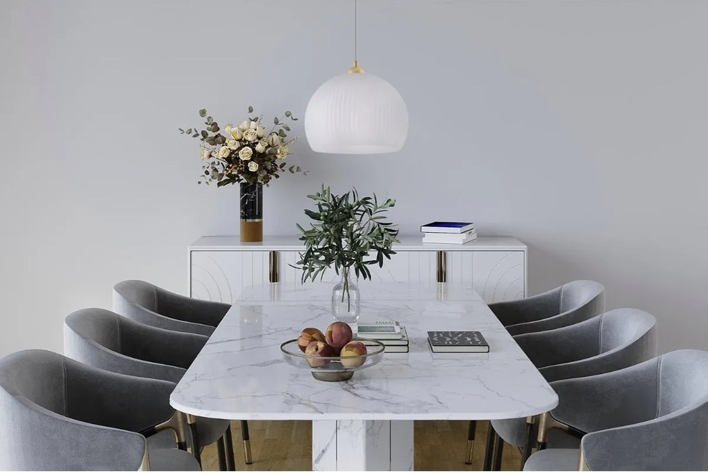 Závesné svietidlo Riffle 5, 1x biele sklenené tienidlo, g