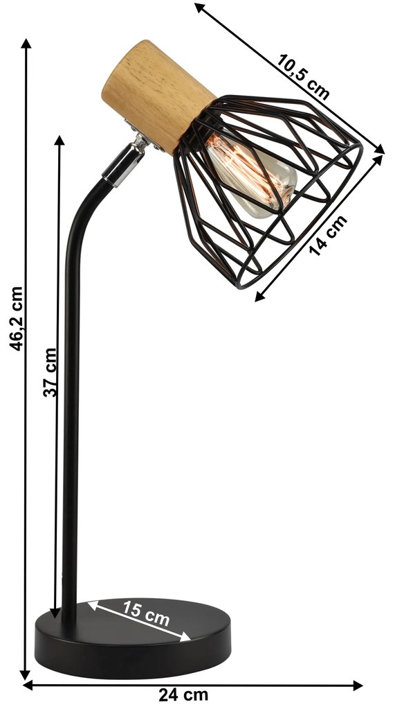 Stolná lampa, čierna, kov/drevo, TREX TYP 1