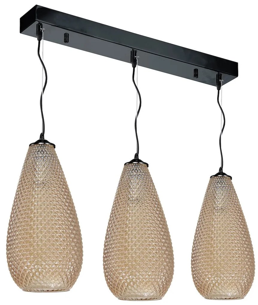 Závesné svietidlo Petra, 3x jantárové sklenené tienidlo, b