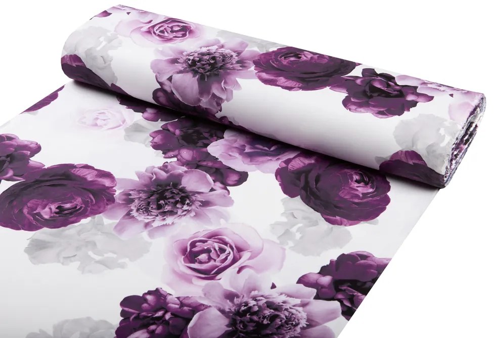 Biante Dekoračný behúň na stôl PM-029 Veľké fialové kvety 20x120 cm