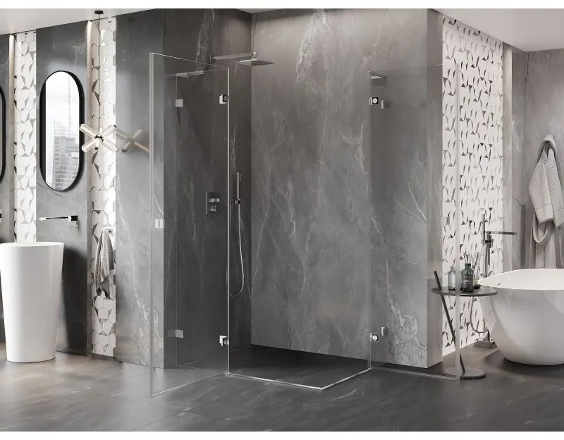 Mexen Lunar, L Duo výklopný sprchový kút 85 x 80 cm, 8mm číre sklo, chrómový profil, 834L-085L-080P-01-00