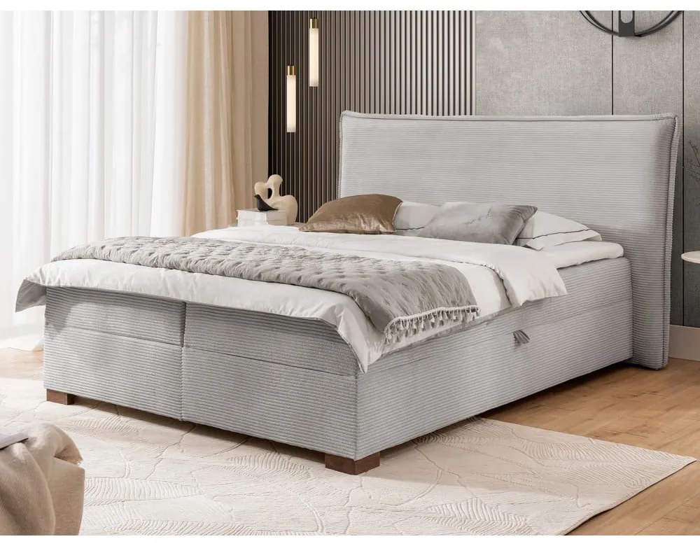Svetlosivá boxspring posteľ s úložným priestorom 200x200 cm Lysa – Ropez