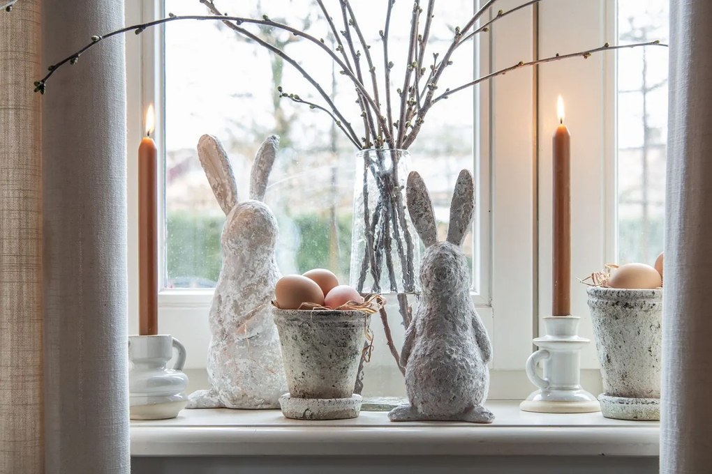 Béžový antik cementový kvetináč s miskou S - Ø 9*9 cm