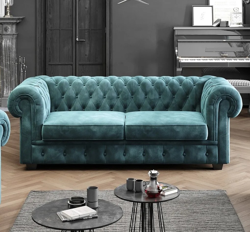 Pohovka 3er v štýle chesterfield Madame, zelená Kronos