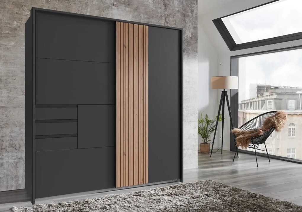 Šatníková skriňa Coburg, 180 cm, grafit/dub artisan