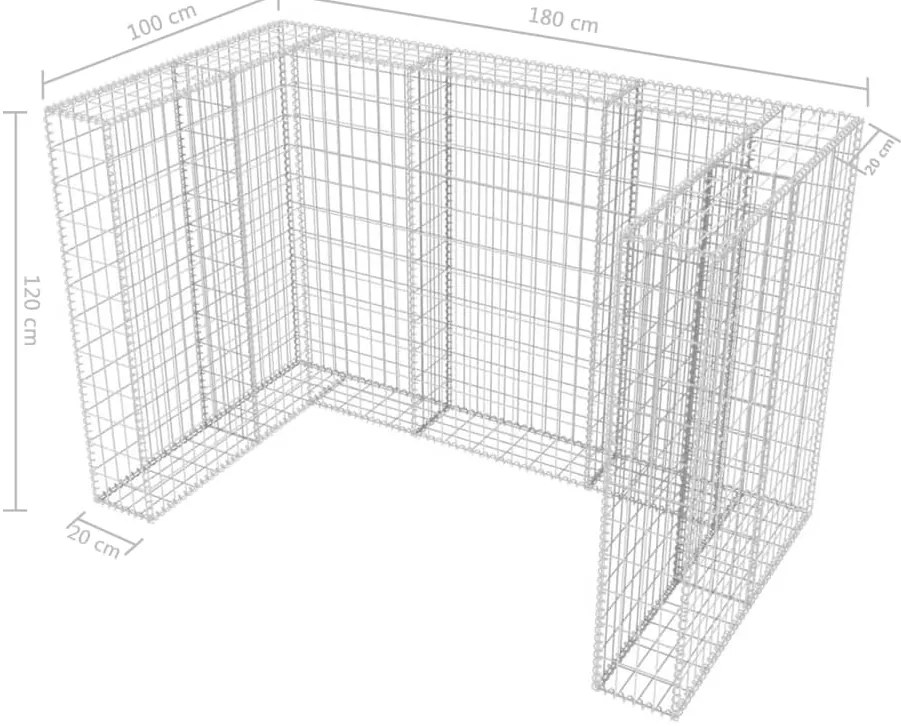 Gabiónová ohrada na dvojitý odpadkový kôš, oceľ 180x100x120 cm