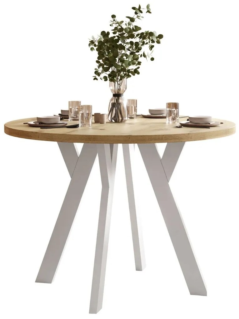 OKRÚHLY ROZKLADACÍ JEDÁLENSKÝ STÔL EWALD DUB ARTISAN + BIELY 100/140 cm