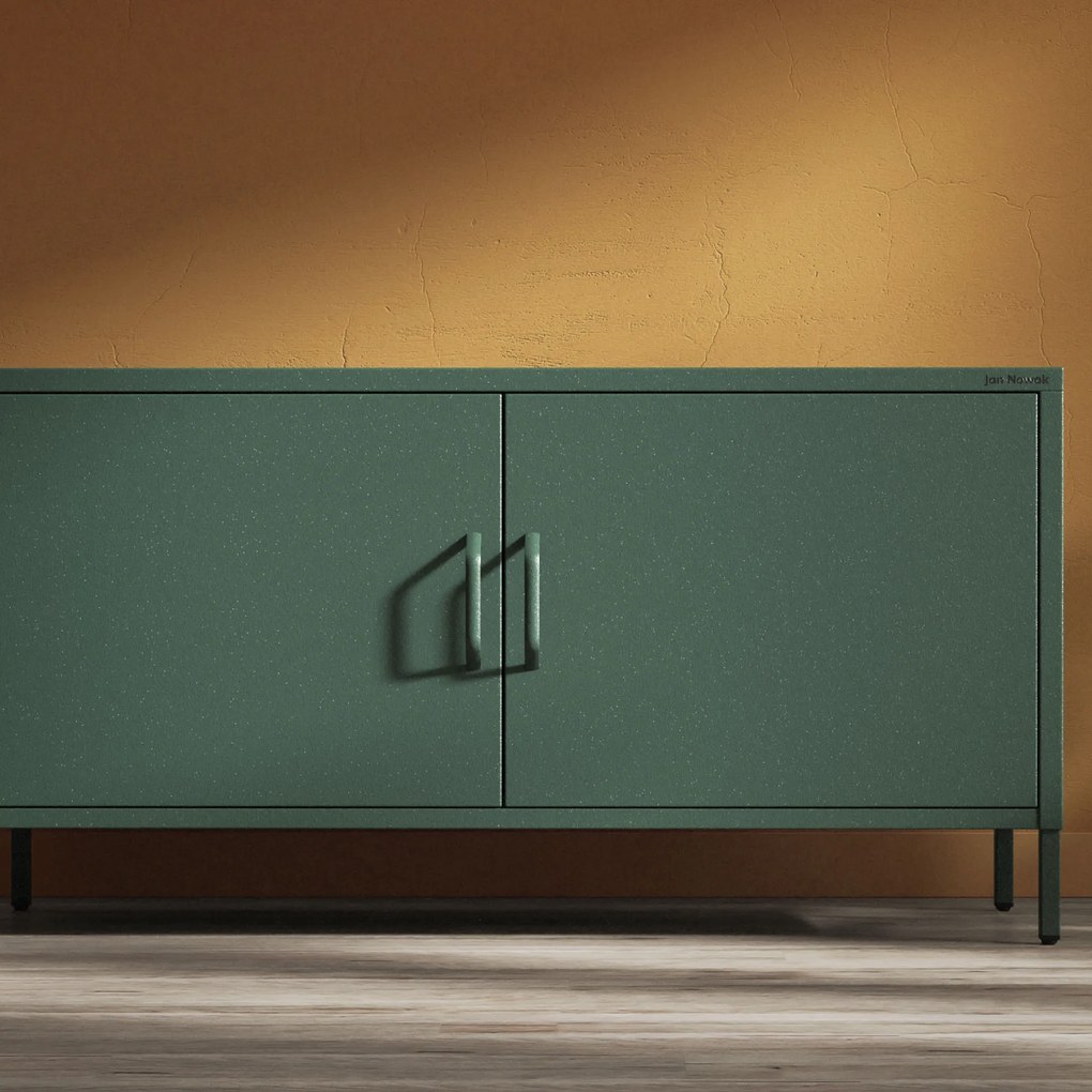 TV skrinka kovová na nožičkách fľaškovo zelená, 1150x595x400 mm: ROSA Modern