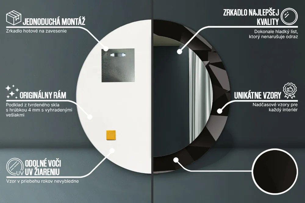 Okrúhle dekoračné zrkadlo s motívom Abstraktný čierny fi 70 cm