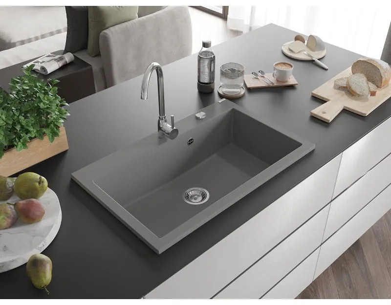 Mexen Elix, 1-korový granitový drez 800 x 500 mm, šedá, chrómový sifón, 6527801005-71