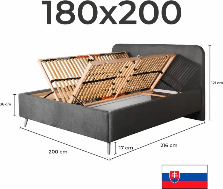 Posteľ čalúnená ESMINA + lamelový rošt + matrac EMI