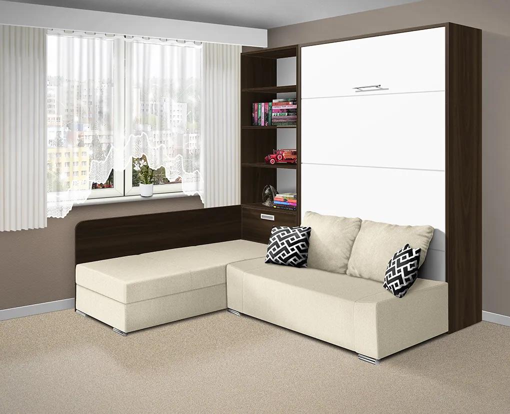 Nabytekmorava Sklápacia posteľ s pohovkou VS 21075 - 200x180 cm farba pohovky: Hnedá, Typ farebného prevedenia: Bielá / dvere biele LESK