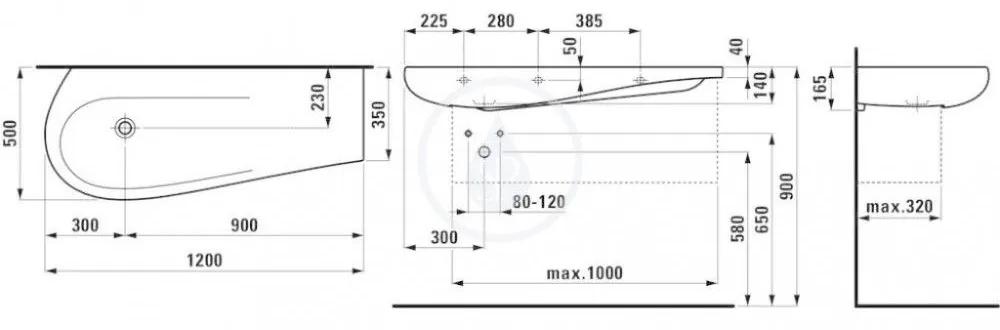LAUFEN IlBagnoAlessi One Umývadlo do nábytku, 1200 mm x 500 mm, biela – bez otvoru na batériu, s LCC H8149734001091