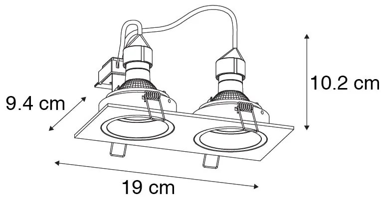 Štvorcové zapustené bodové svetlo čierne nastaviteľné 2-žiarovkové - Chuck