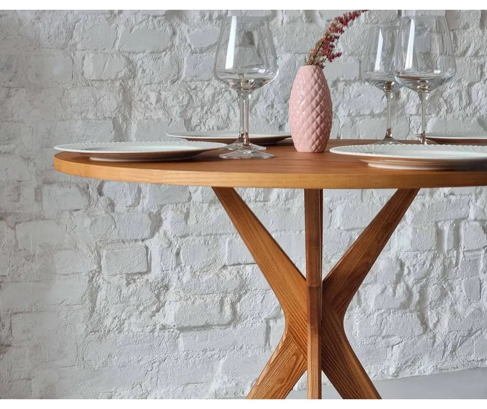 Okrúhly jedálenský stôl s doskou v dekore jaseňového dreva ø 90 cm Jubi – Ragaba