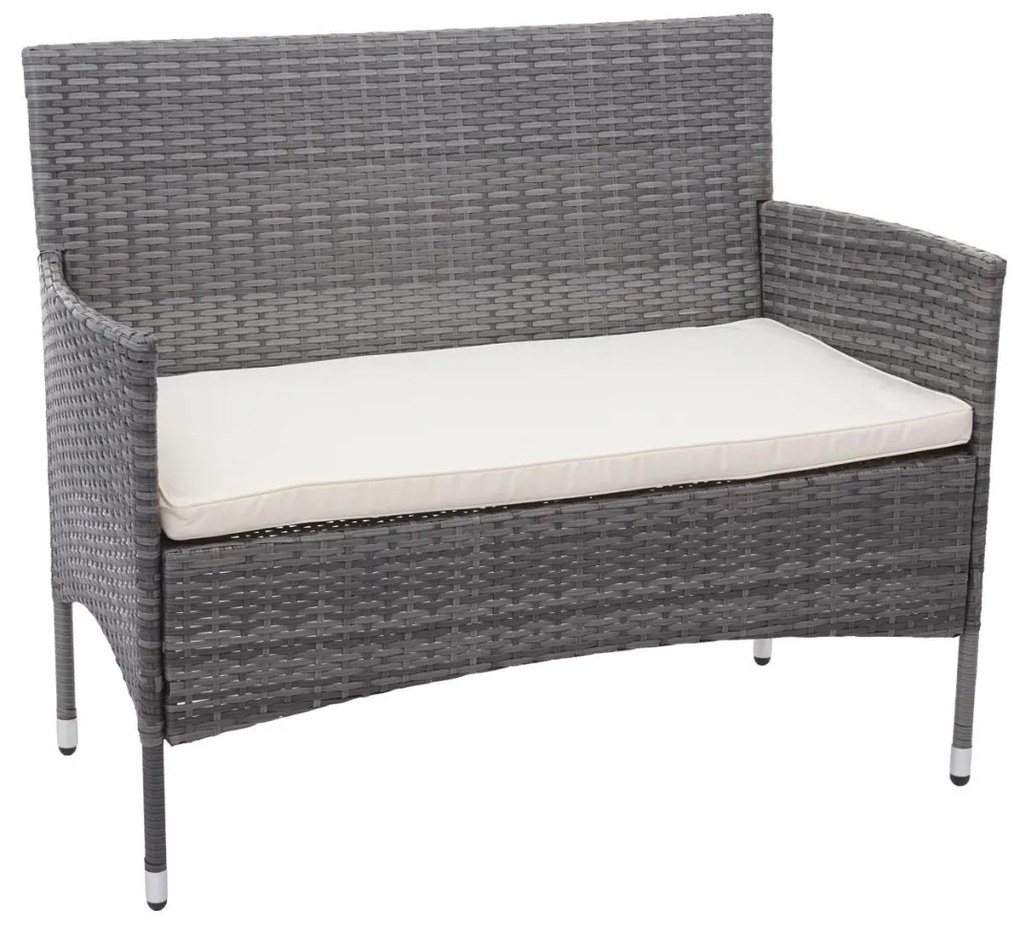 Záhradná súprava 2 kresiel, pohovky a stolíka HWC-F55 - sivá, krémové vankúše