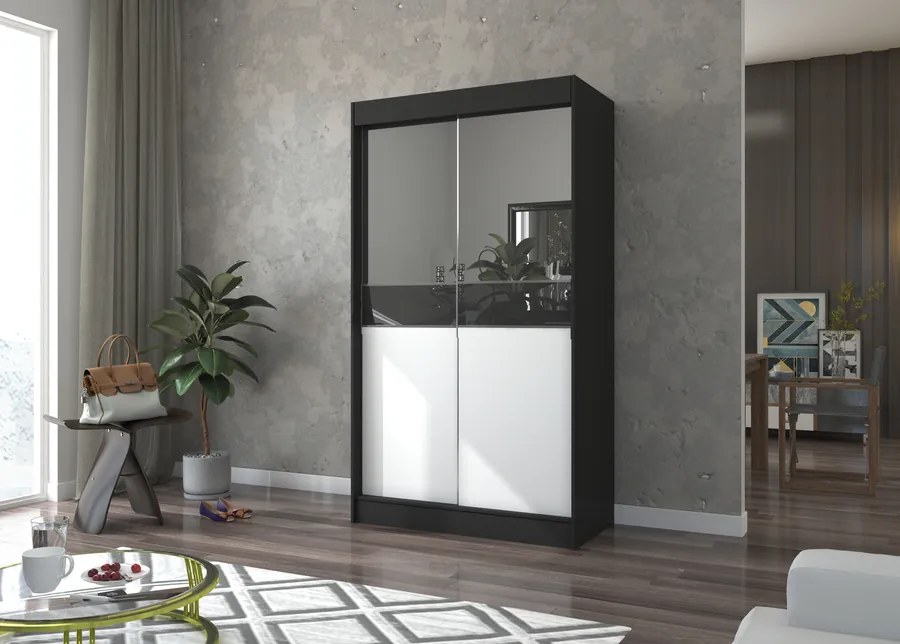 Zrkadlová skriňa 120 cm Hanoj čierno-biela