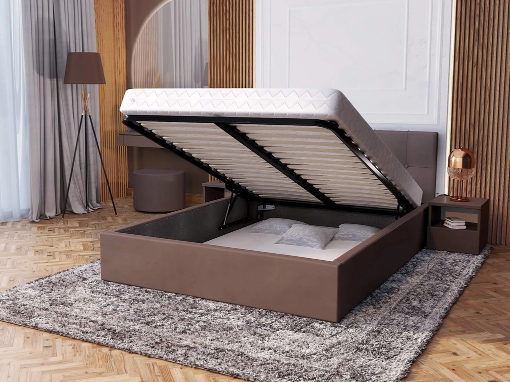 GM Čalúnená manželská posteľ s úložným priestorom Ingrit - hnedá Rozmer: 140x200