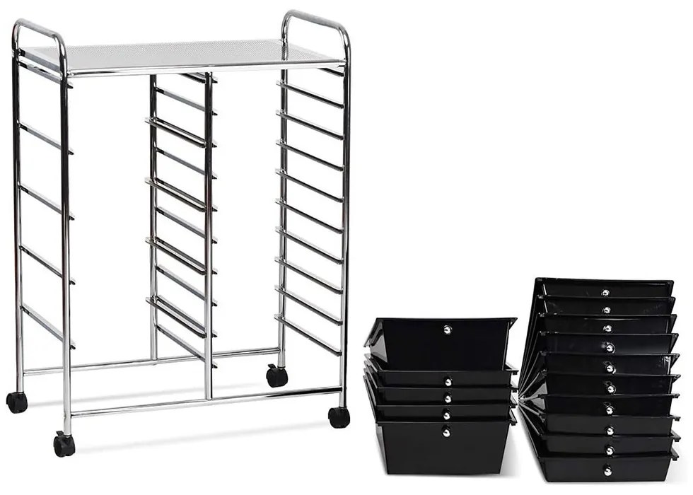 Mobilný úložný vozík s 15 zásuvkami, rôzne farby, čierny