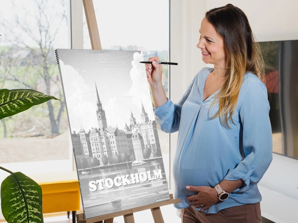 Gario Bodkovanie Štokholm, Švédsko Rozmery: 80 x 120 cm, Rámovanie: Iba zrolované plátno, Farba bodiek: Modrá