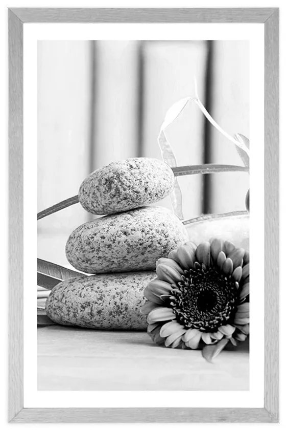 Plagát s paspartou meditačné a wellness zátišie v čiernobielom prevedení - 40x60 white