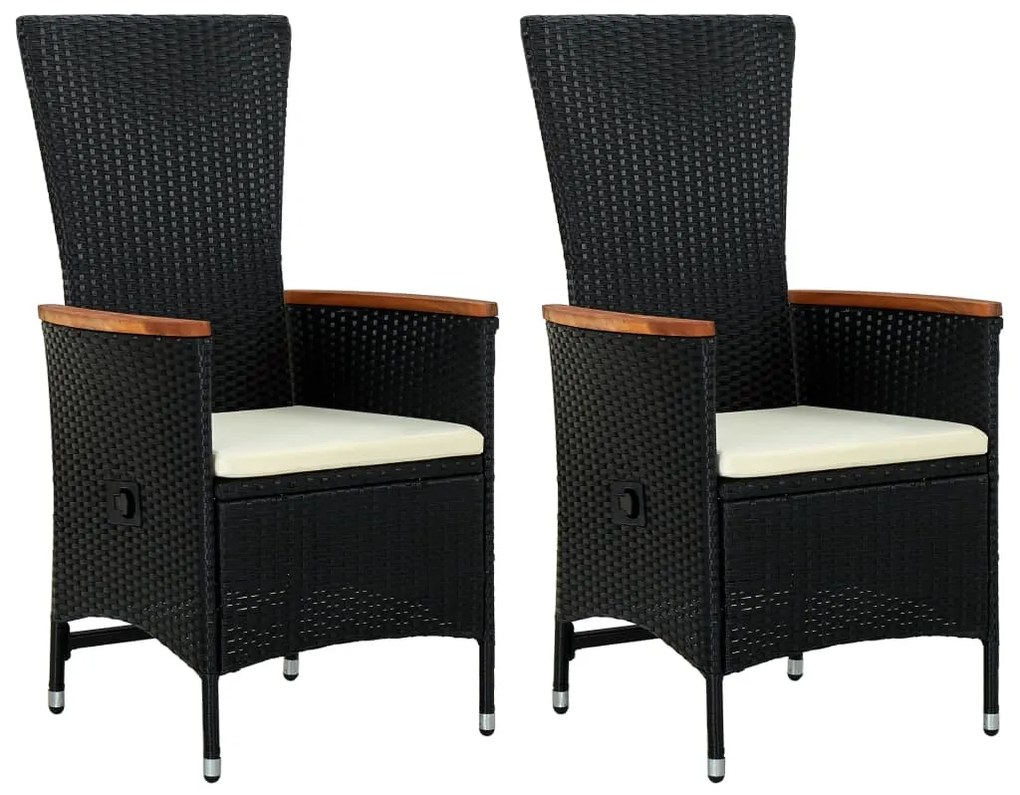 Vonkajšie stoličky 2 ks s podložkami, polyratan, čierne