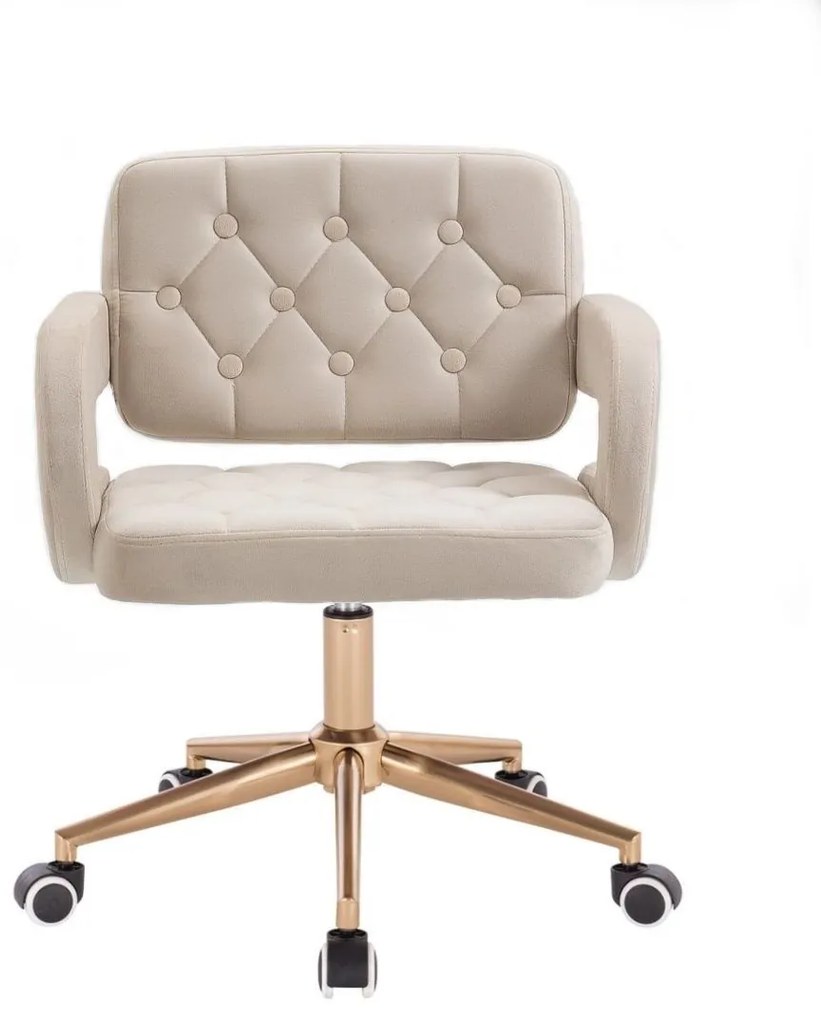 LuxuryForm DESIGN Stolička ADRIA VELUR na zlatej podstave s kolieskami - krémová