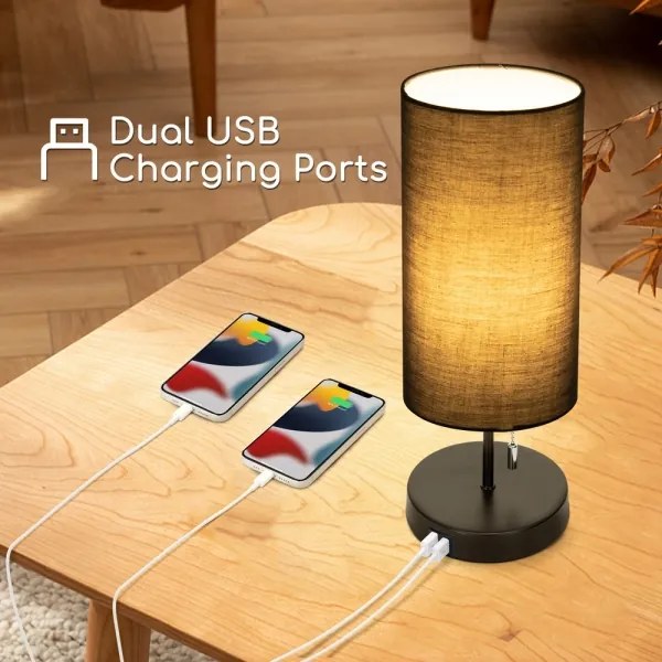 Aigostar - Stolná lampa s USB portom 1xE27/40W/230V čierna