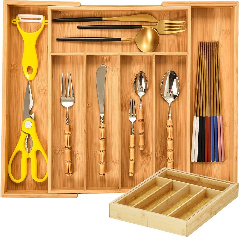 VERK GROUP Organizér do zásuvky, príborník, bambusový, nastaviteľný 27-39 x 37 hĺbka