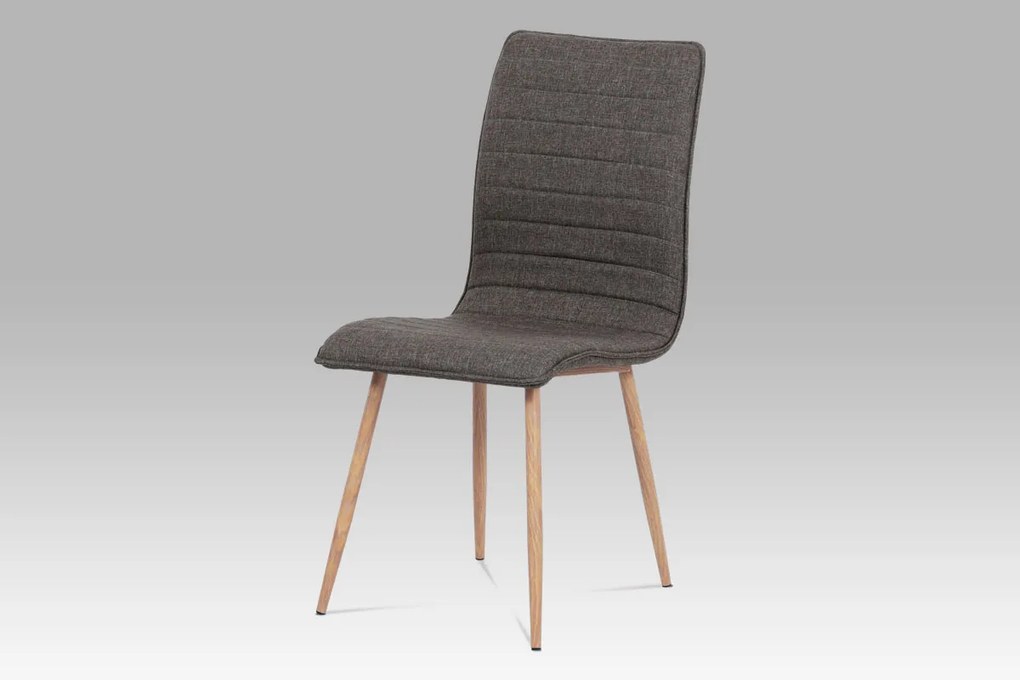 Jedálenská stolička, poťah coffee látka, kovová 4podnož, 3D dekor dub
