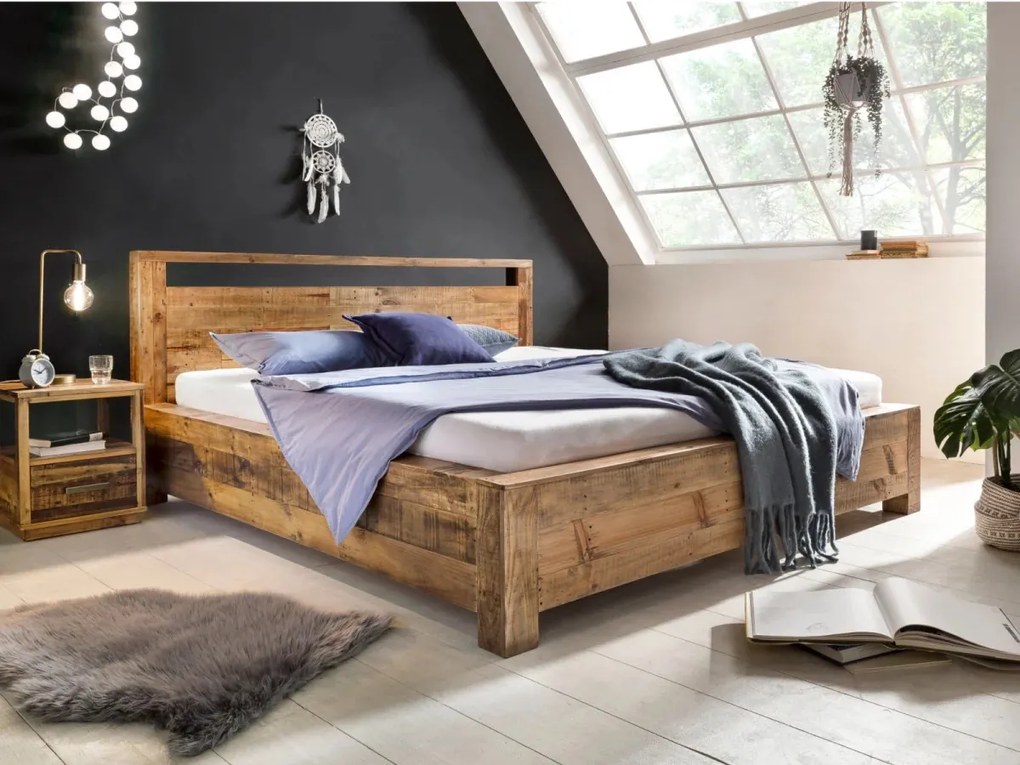 furniture-nabytek.cz - Masívna posteľ Havelock z recyklovanej borovice, lakovaná, hnedá