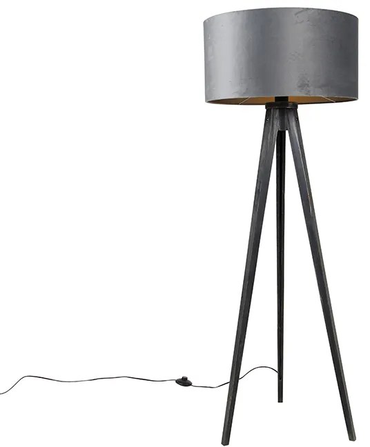 Stojaca lampa trojnožka čierna so sivým tienidlom 50 cm - Tripod Classic