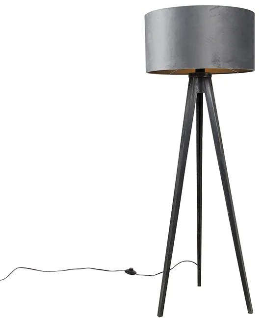 Stojacia lampa statív čierny so sivým tienidlom 50 cm - Tripod Classic