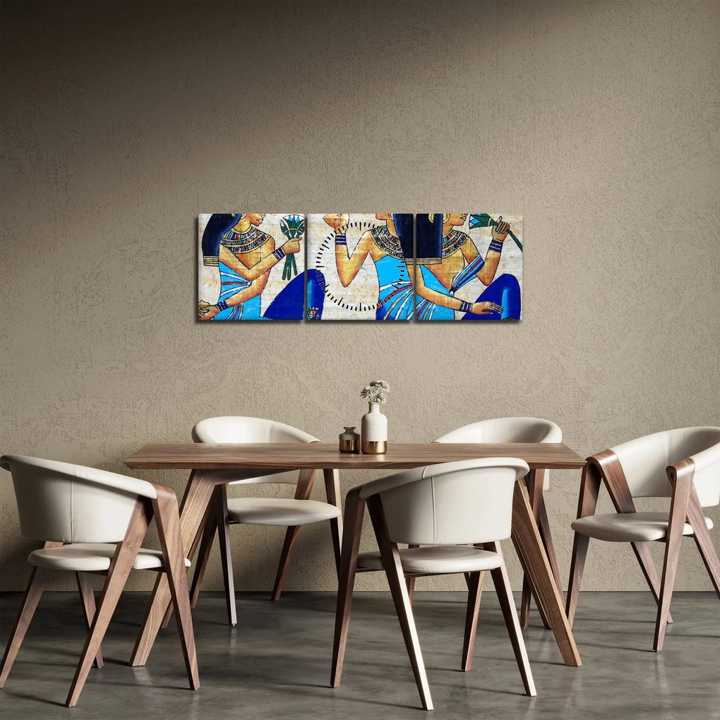 Obraz - Egyptské maľby (s hodinami) (90x30 cm)