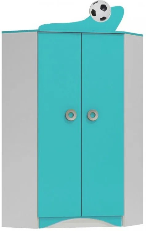 Šatníková skriňa FUTBAL - TYP B - tyrkysová/biela