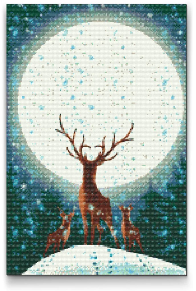 Gario Diamantové maľovanie Jeleň za splnu Rozmery: 40 x 60 cm, Rámovanie: Iba zrolované plátno, Diamanty: Štvorcové