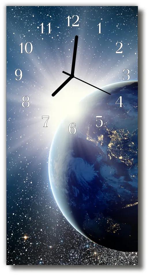 Sklenené hodiny vertikálne Planét universe modrá krajiny 30x60 cm