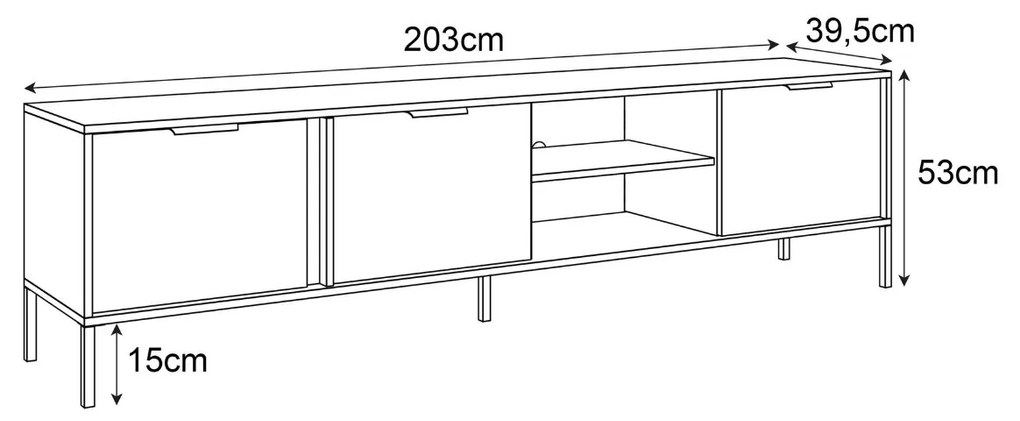 TV STOLÍK LOREEN TMAVOŠEDÝ + ZLATÝ NA NOŽIČKÁCH 203 cm