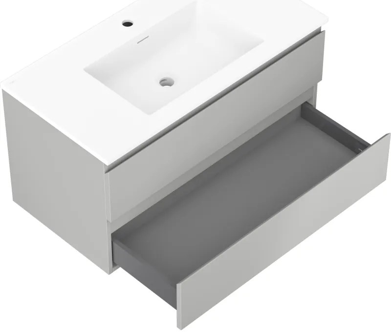 Mexen Orio, kúpeľňová skrinka 90 cm s umývadlom Otis, 2 zásuvky, šedá matná/biela matná, 91A10-09047-2-BFF62-W18M01