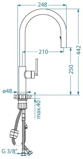 ALVEUS 1150895 - Drezová batéria s vyťahovacou sprškou ORION 44,2 cm čierna