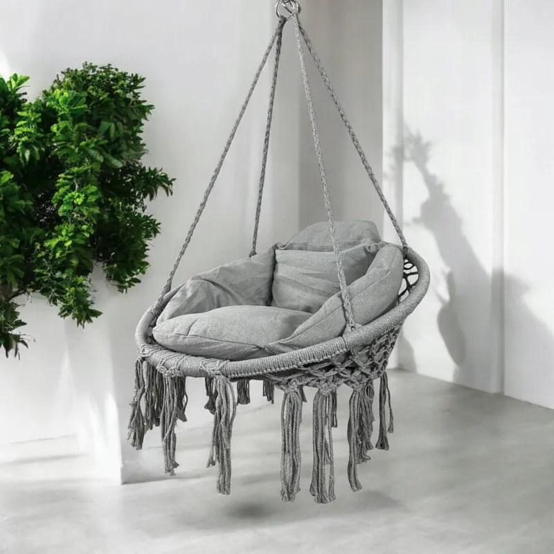 Závesné kreslo s vankúšom - bocianie hniezdo 80 cm béžová